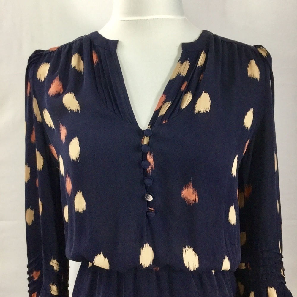 Parker Long Bell Sleeve Button Bodice Silk Navy Mini Dress size Small - Picture 4 of 16